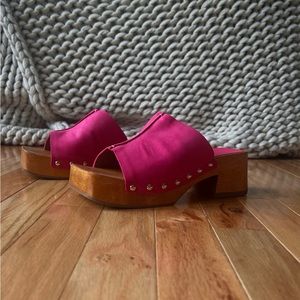 VICENZA Pink Leather Wooden Sandals / Clogs
